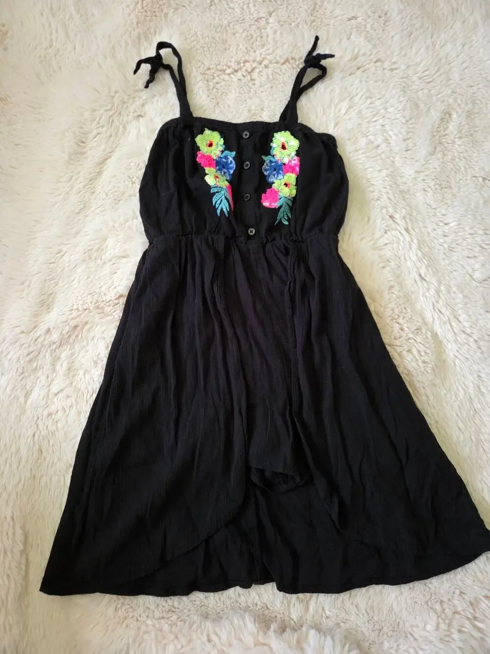 Justice Girls Black Embroidered Floral Boho Romper size 12